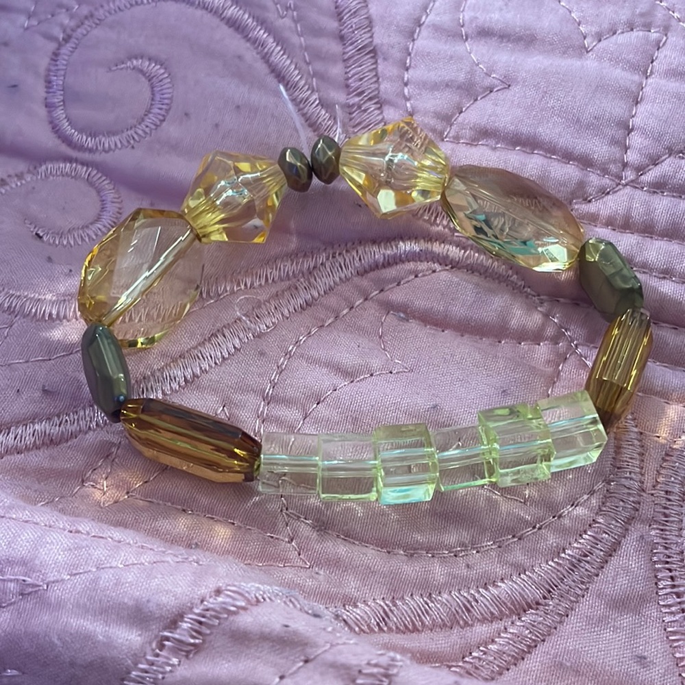 Handmade Gold and Light Green Beaded Bracelet